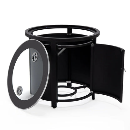 Walbrooke Modern Round Tank Holder Table with Tempered Glass Top and Powder Coated Aluminum - Elax Furniture
