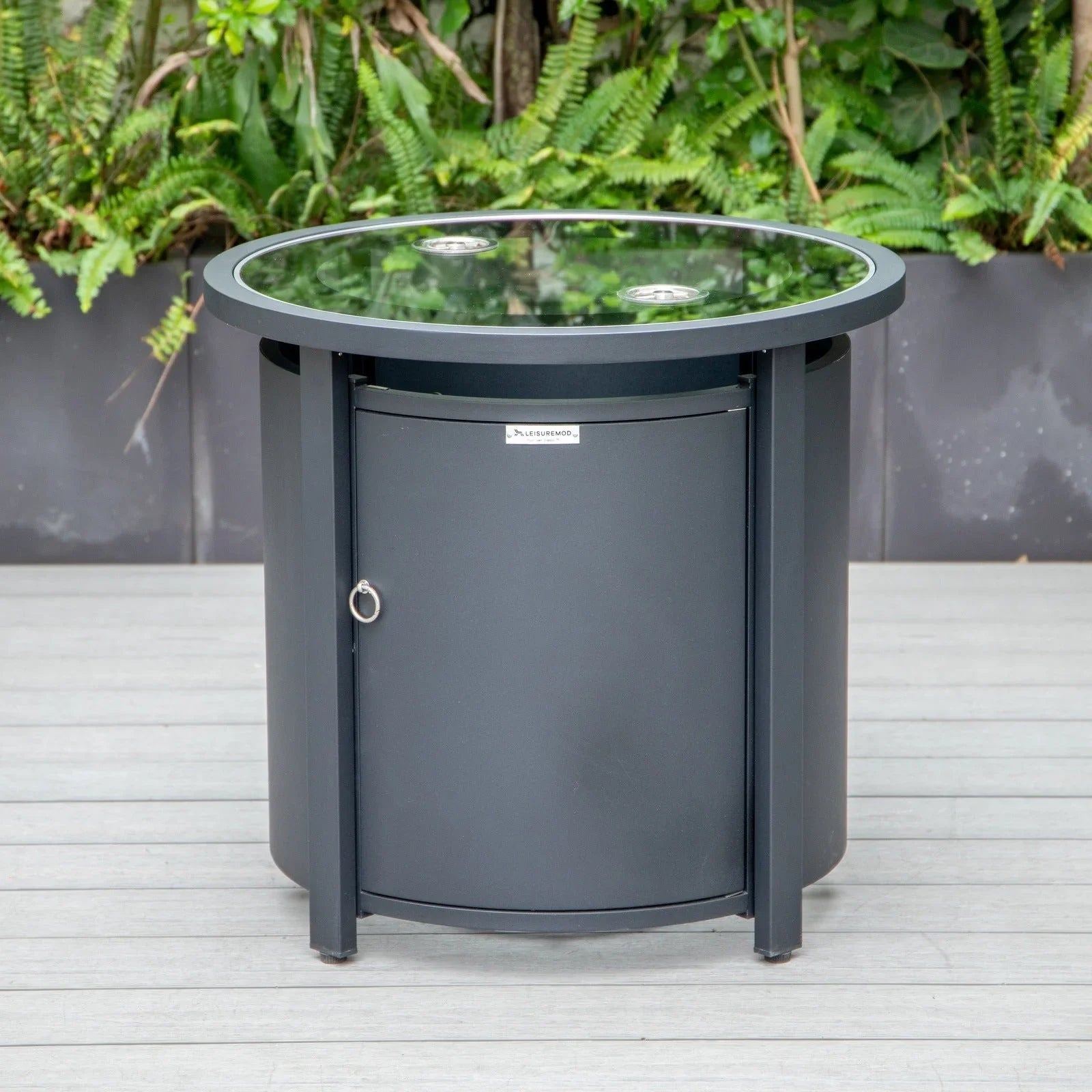 Walbrooke Modern Round Tank Holder Table with Tempered Glass Top and Powder Coated Aluminum - Elax Furniture