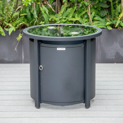 Walbrooke Modern Round Tank Holder Table with Tempered Glass Top and Powder Coated Aluminum - Elax Furniture