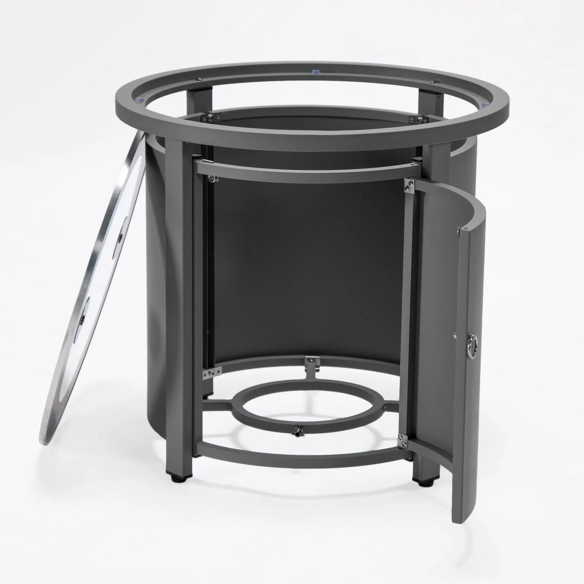 Walbrooke Modern Round Tank Holder Table with Tempered Glass Top and Powder Coated Aluminum - Elax Furniture