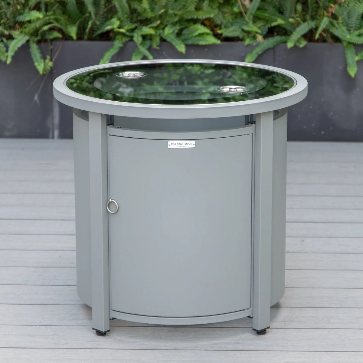 Walbrooke Modern Round Tank Holder Table with Tempered Glass Top and Powder Coated Aluminum - Elax Furniture