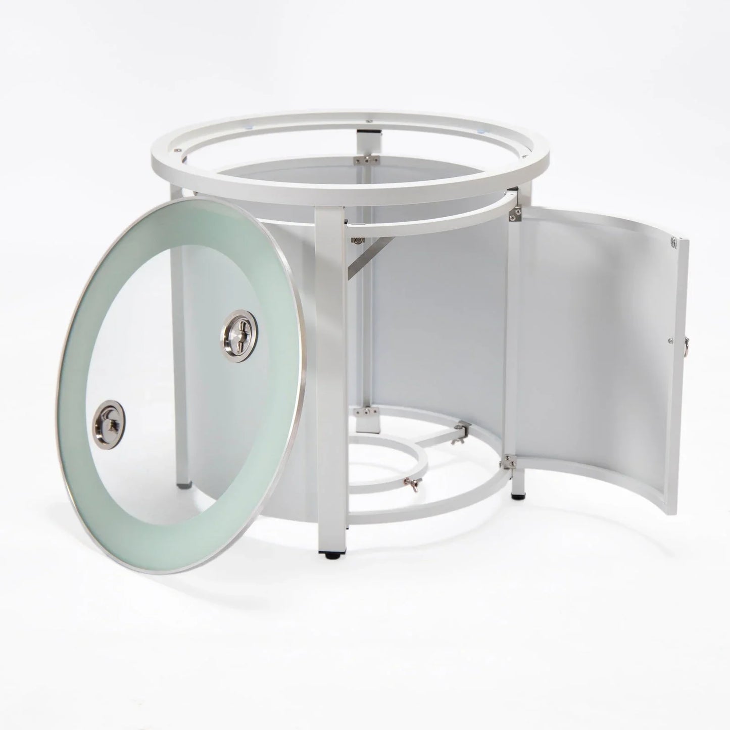Walbrooke Modern Round Tank Holder Table with Tempered Glass Top and Powder Coated Aluminum - Elax Furniture