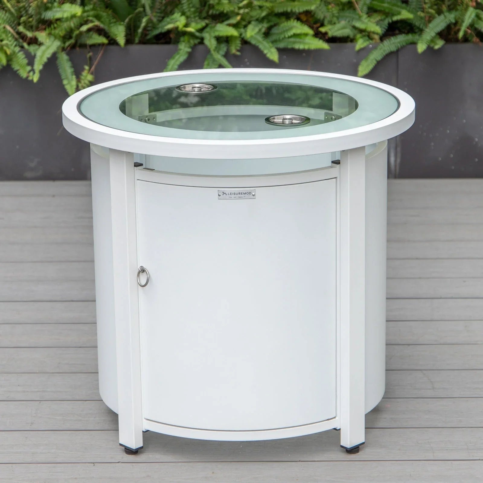 Walbrooke Modern Round Tank Holder Table with Tempered Glass Top and Powder Coated Aluminum - Elax Furniture