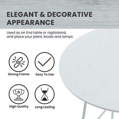 Rossmore Round Side Table with MDF Wood Tabletop in White Steel - Elax Furniture