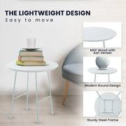 Rossmore Round Side Table with MDF Wood Tabletop in White Steel - Elax Furniture