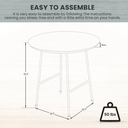 Rossmore Round Side Table with MDF Wood Tabletop in White Steel - Elax Furniture