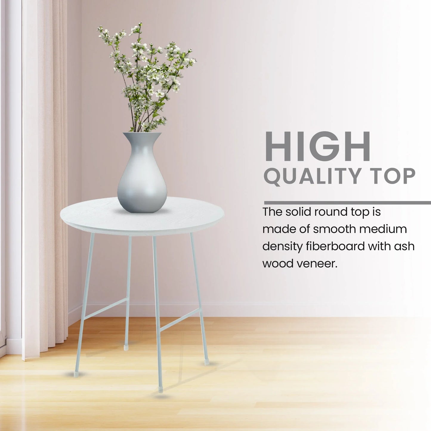 Rossmore Round Side Table with MDF Wood Tabletop in White Steel - Elax Furniture