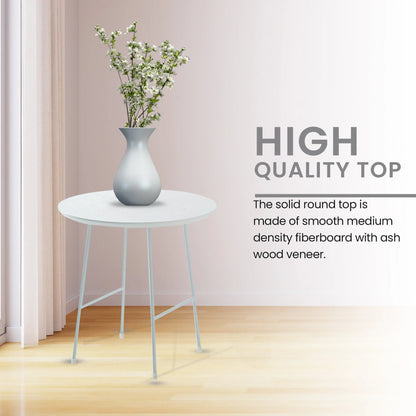 Rossmore Round Side Table with MDF Wood Tabletop in White Steel - Elax Furniture
