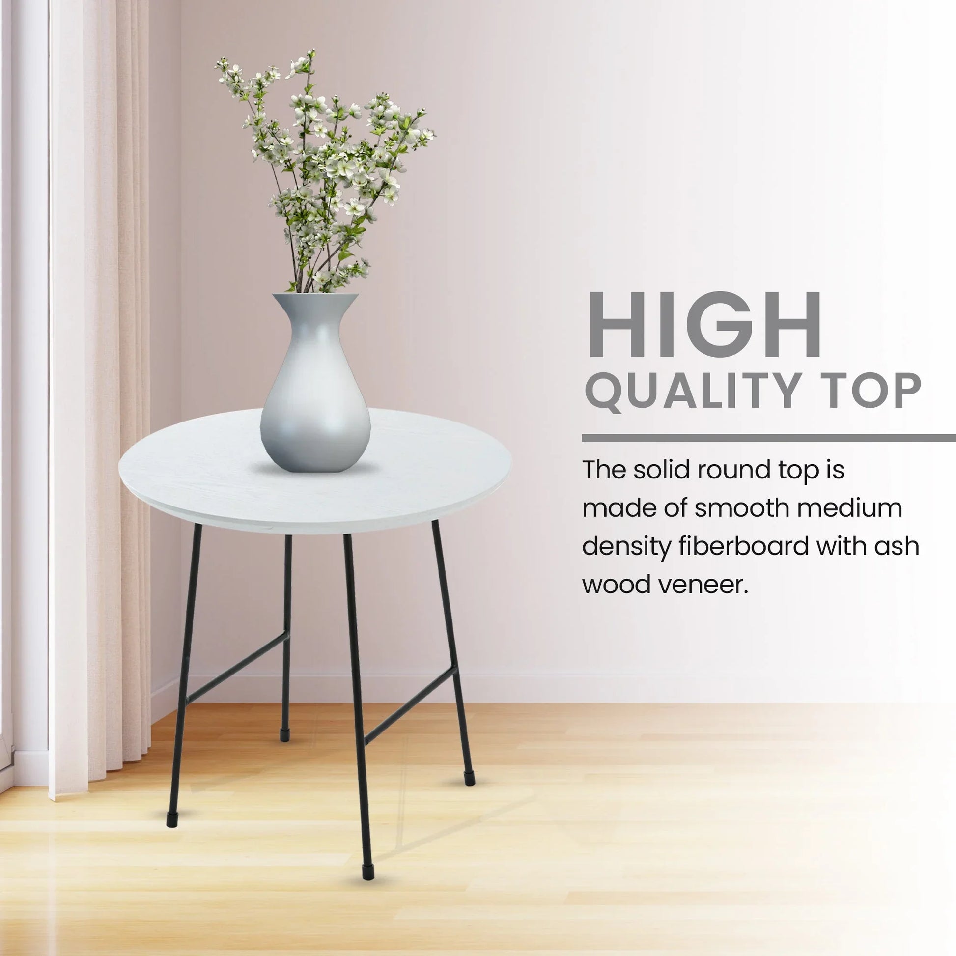 Rossmore Round Side Table with MDF Wood Tabletop in Black Steel - Elax Furniture