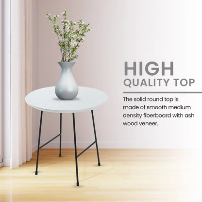 Rossmore Round Side Table with MDF Wood Tabletop in Black Steel - Elax Furniture