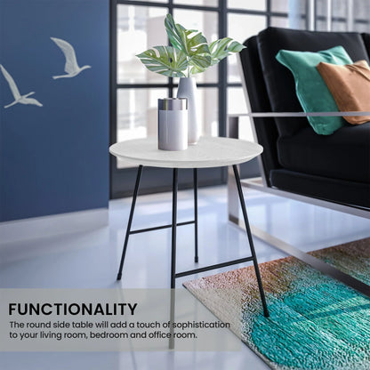 Rossmore Round Side Table with MDF Wood Tabletop in Black Steel - Elax Furniture