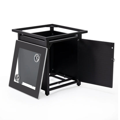 Walbrooke Modern Square Tank Holder Table with Tempered Glass Top and Powder Coated Aluminum Slats - Elax Furniture