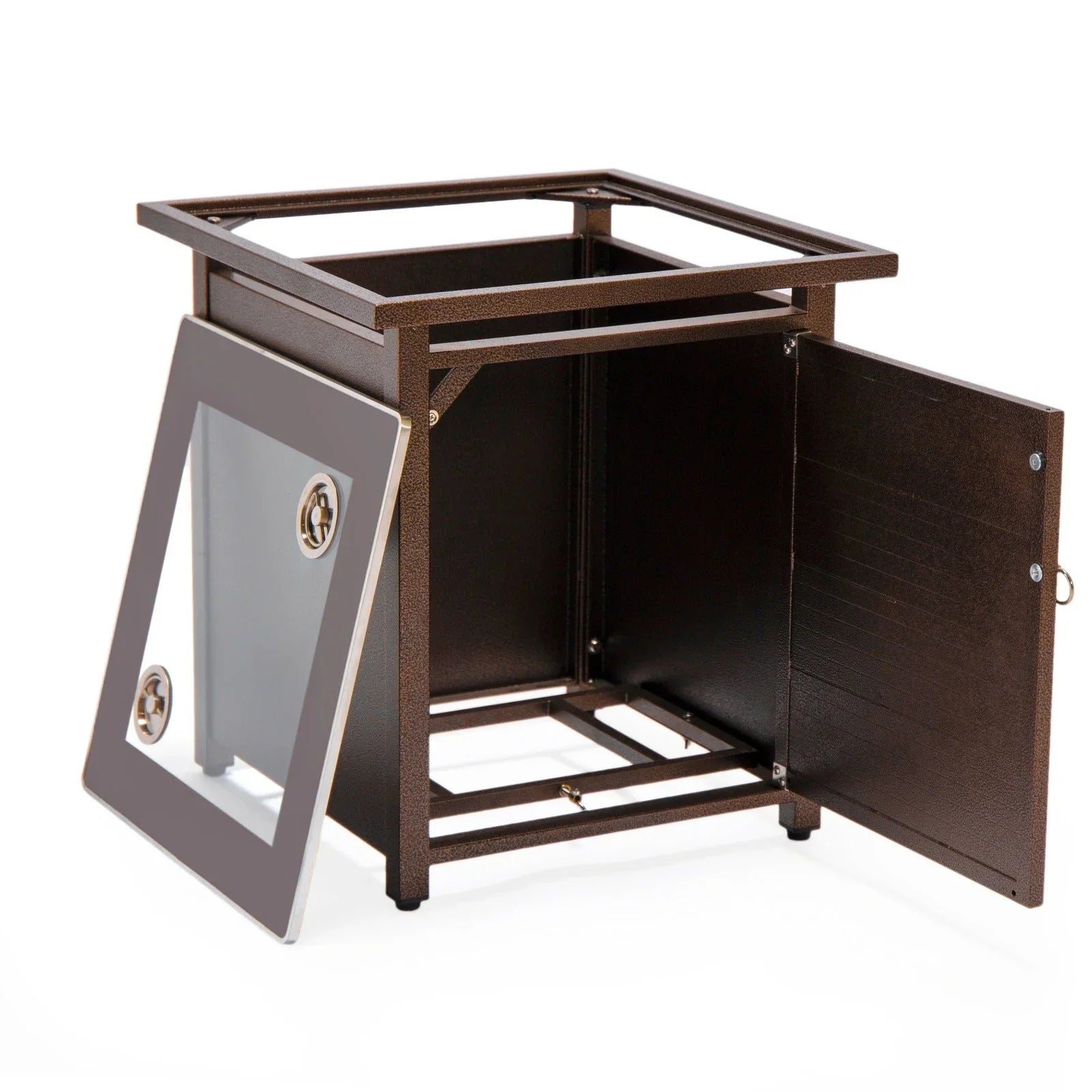 Walbrooke Modern Square Tank Holder Table with Tempered Glass Top and Powder Coated Aluminum Slats - Elax Furniture