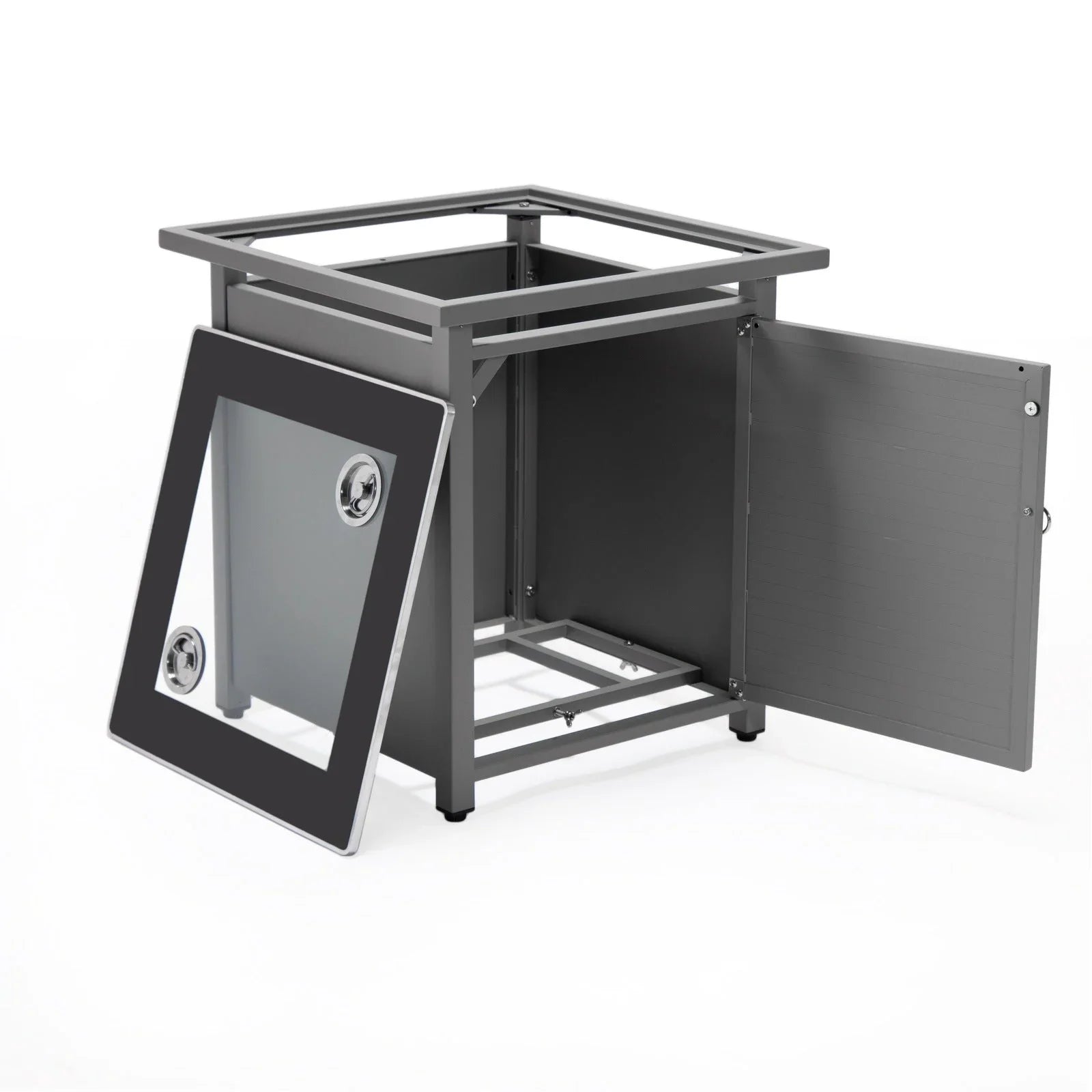 Walbrooke Modern Square Tank Holder Table with Tempered Glass Top and Powder Coated Aluminum Slats - Elax Furniture