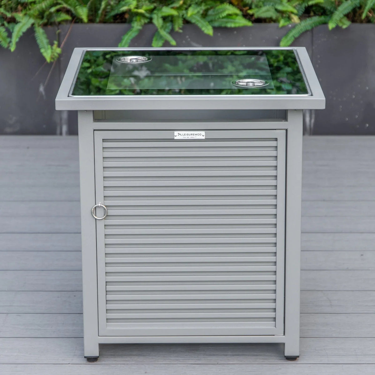 Walbrooke Modern Square Tank Holder Table with Tempered Glass Top and Powder Coated Aluminum Slats - Elax Furniture