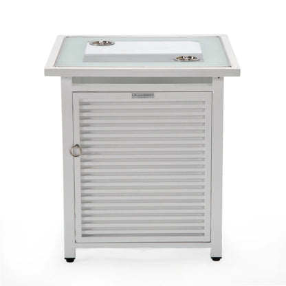 Walbrooke Modern Square Tank Holder Table with Tempered Glass Top and Powder Coated Aluminum Slats - Elax Furniture