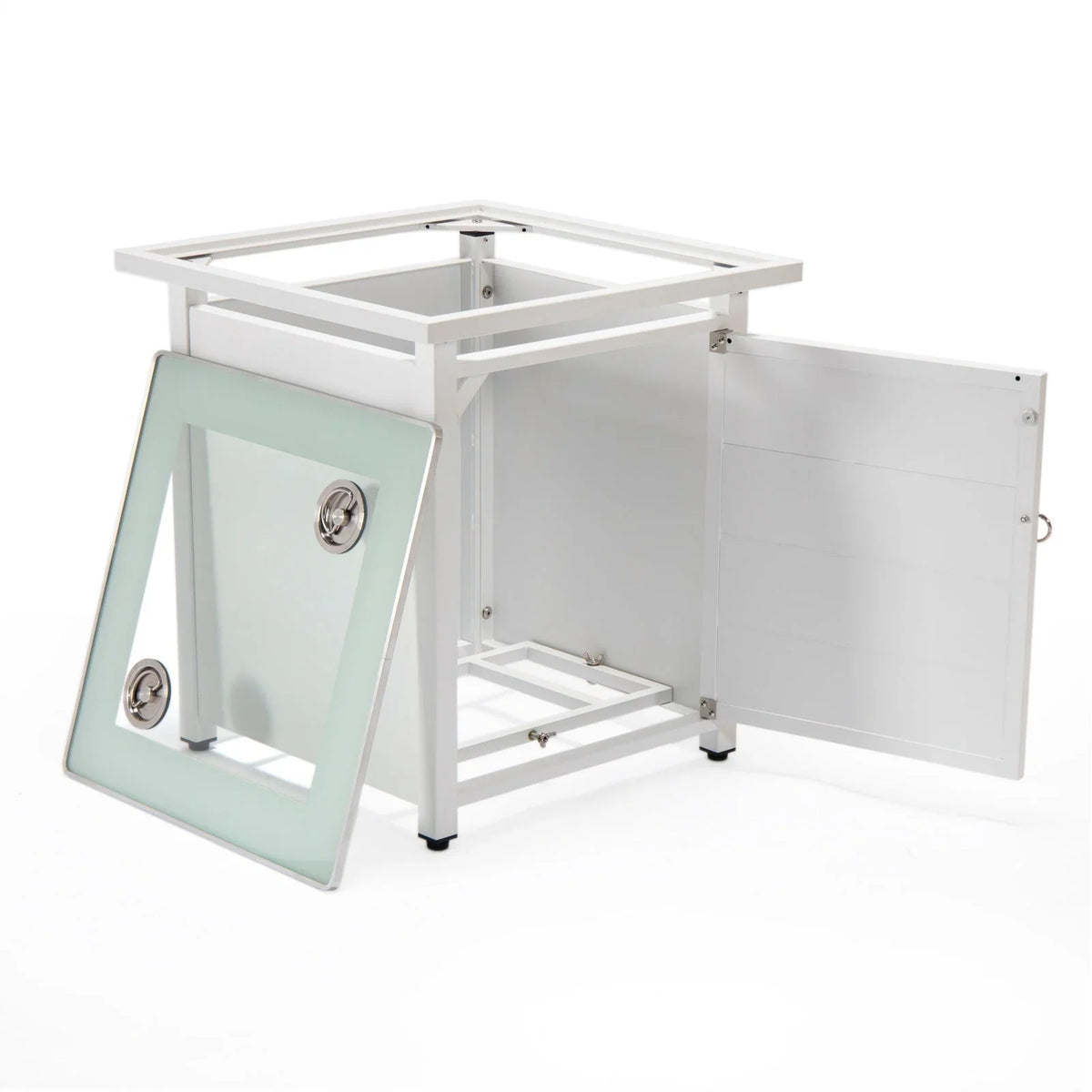 Walbrooke Modern Square Tank Holder Table with Tempered Glass Top and Powder Coated Aluminum Slats - Elax Furniture