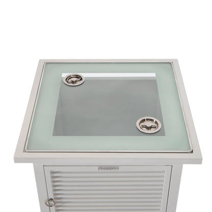 Walbrooke Modern Square Tank Holder Table with Tempered Glass Top and Powder Coated Aluminum Slats - Elax Furniture