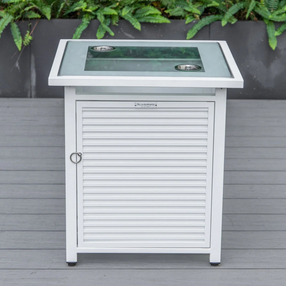 Walbrooke Modern Square Tank Holder Table with Tempered Glass Top and Powder Coated Aluminum Slats - Elax Furniture