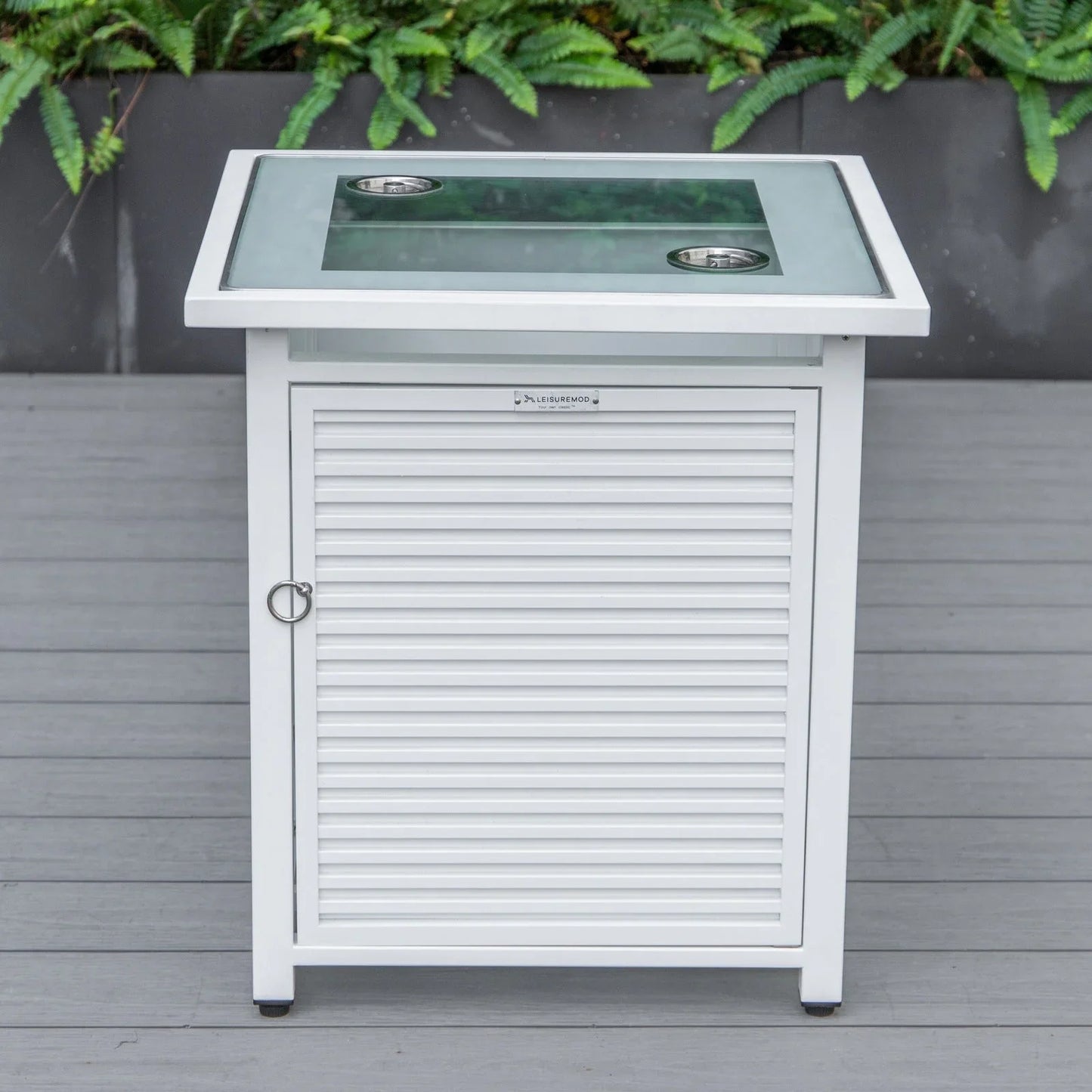 Walbrooke Modern Square Tank Holder Table with Tempered Glass Top and Powder Coated Aluminum Slats - Elax Furniture