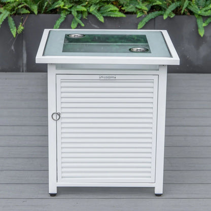 Walbrooke Modern Square Tank Holder Table with Tempered Glass Top and Powder Coated Aluminum Slats - Elax Furniture