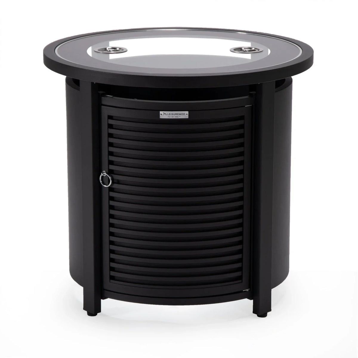 Walbrooke Modern Round Tank Holder Table with Tempered Glass Top and Powder Coated Aluminum Slats Design - Elax Furniture