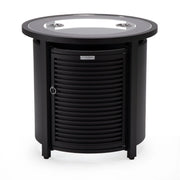 Walbrooke Modern Round Tank Holder Table with Tempered Glass Top and Powder Coated Aluminum Slats Design - Elax Furniture