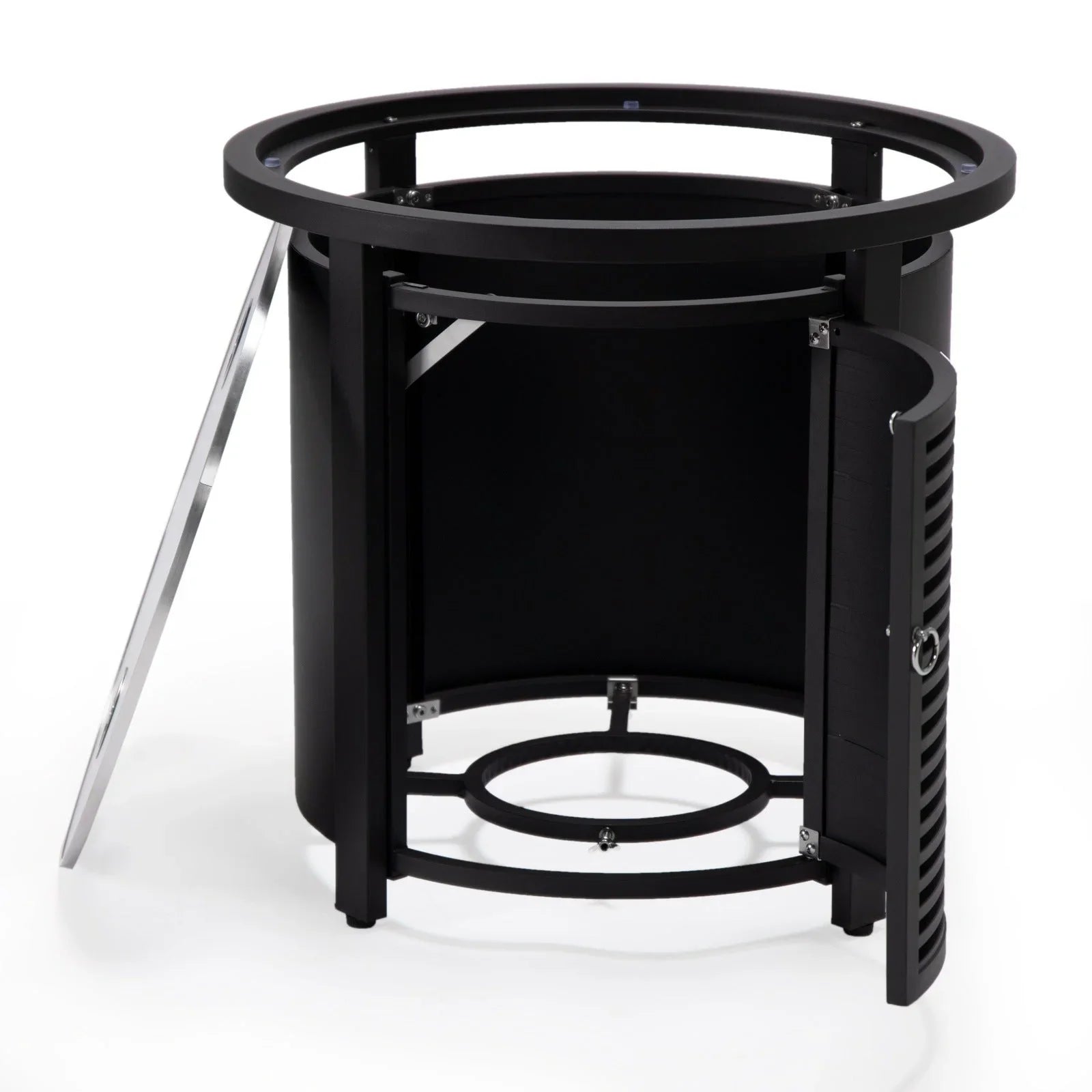 Walbrooke Modern Round Tank Holder Table with Tempered Glass Top and Powder Coated Aluminum Slats Design - Elax Furniture