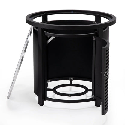 Walbrooke Modern Round Tank Holder Table with Tempered Glass Top and Powder Coated Aluminum Slats Design - Elax Furniture