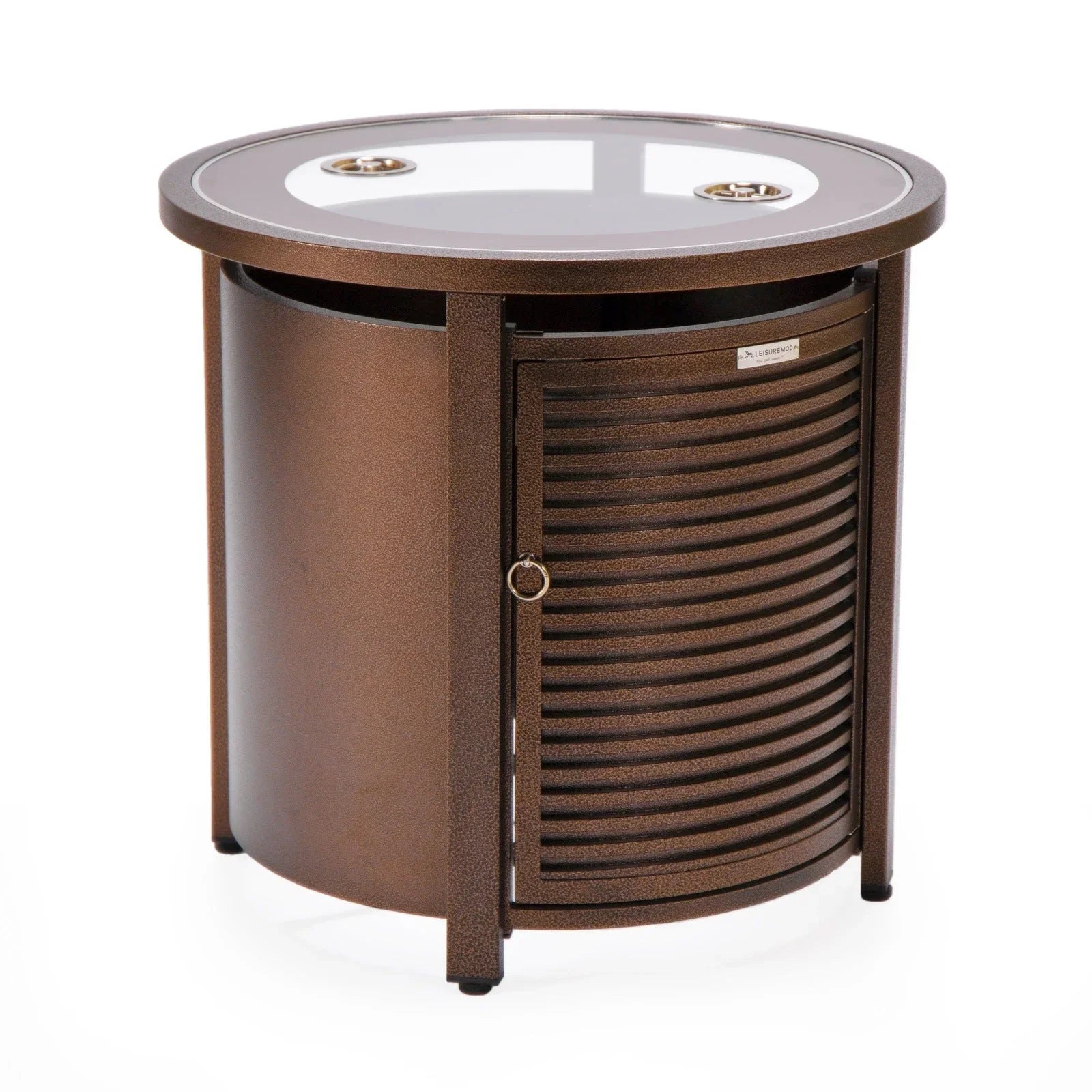 Walbrooke Modern Round Tank Holder Table with Tempered Glass Top and Powder Coated Aluminum Slats Design - Elax Furniture