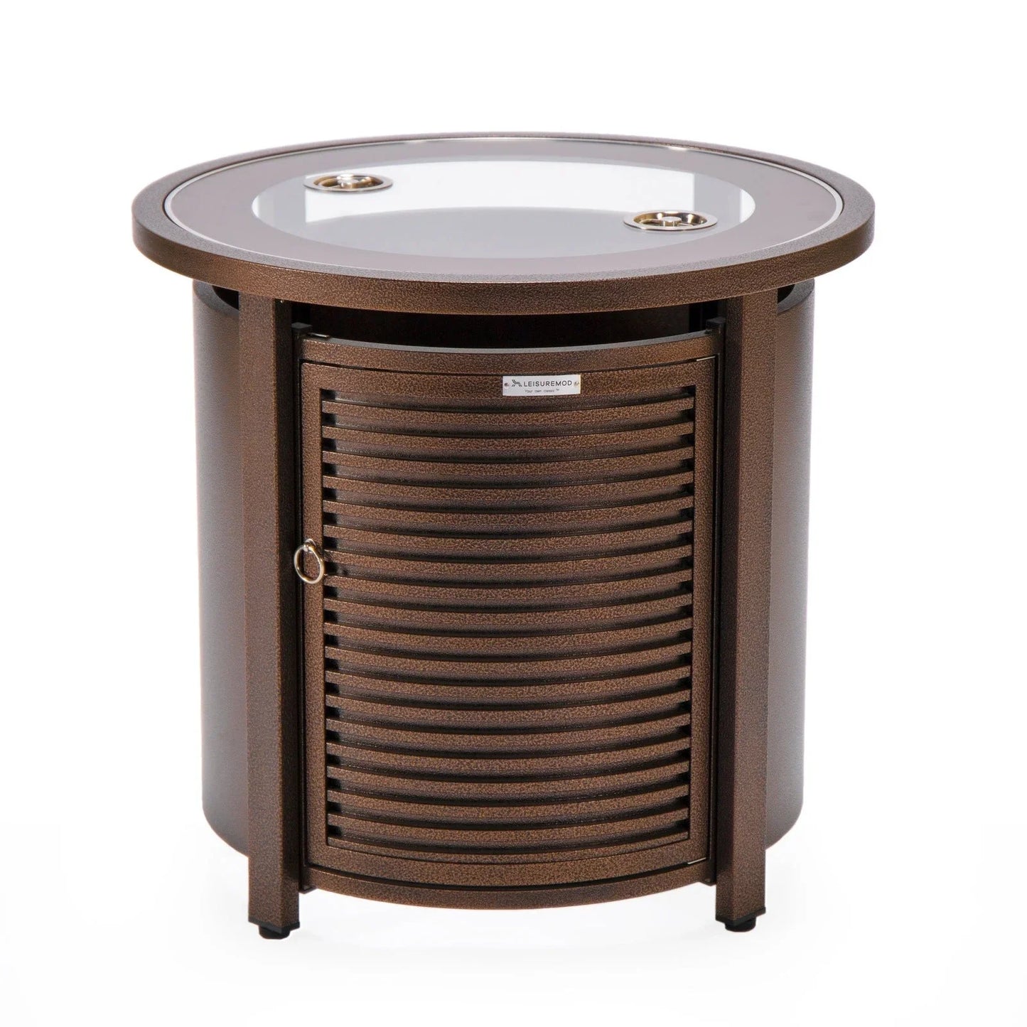 Walbrooke Modern Round Tank Holder Table with Tempered Glass Top and Powder Coated Aluminum Slats Design - Elax Furniture