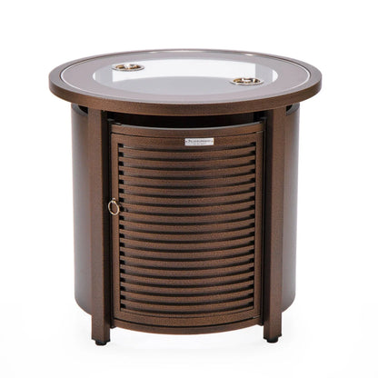 Walbrooke Modern Round Tank Holder Table with Tempered Glass Top and Powder Coated Aluminum Slats Design - Elax Furniture