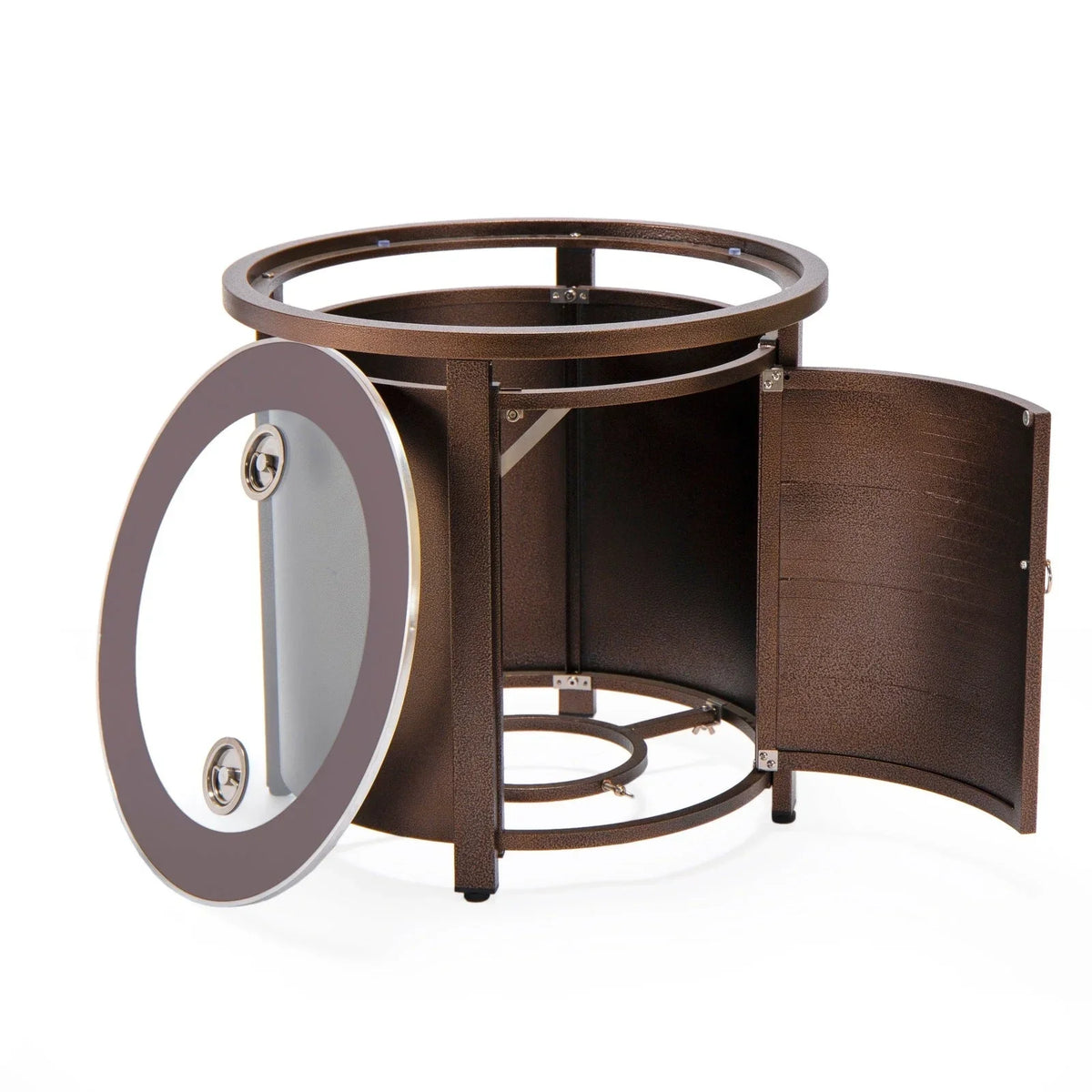 Walbrooke Modern Round Tank Holder Table with Tempered Glass Top and Powder Coated Aluminum Slats Design - Elax Furniture