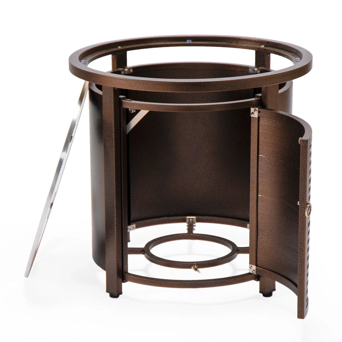 Walbrooke Modern Round Tank Holder Table with Tempered Glass Top and Powder Coated Aluminum Slats Design - Elax Furniture