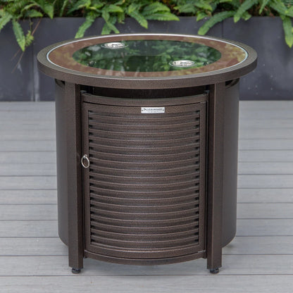 Walbrooke Modern Round Tank Holder Table with Tempered Glass Top and Powder Coated Aluminum Slats Design - Elax Furniture