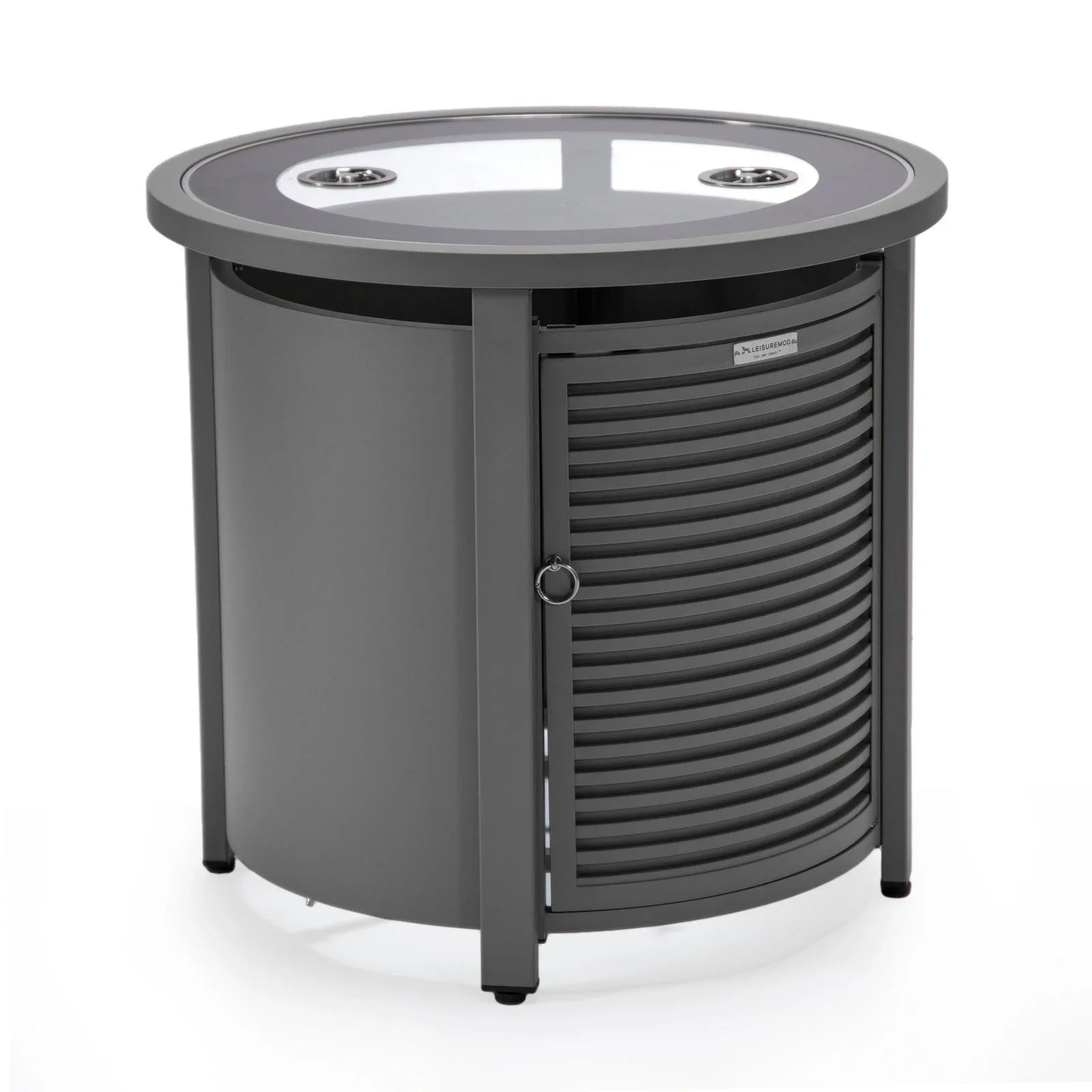 Walbrooke Modern Round Tank Holder Table with Tempered Glass Top and Powder Coated Aluminum Slats Design - Elax Furniture