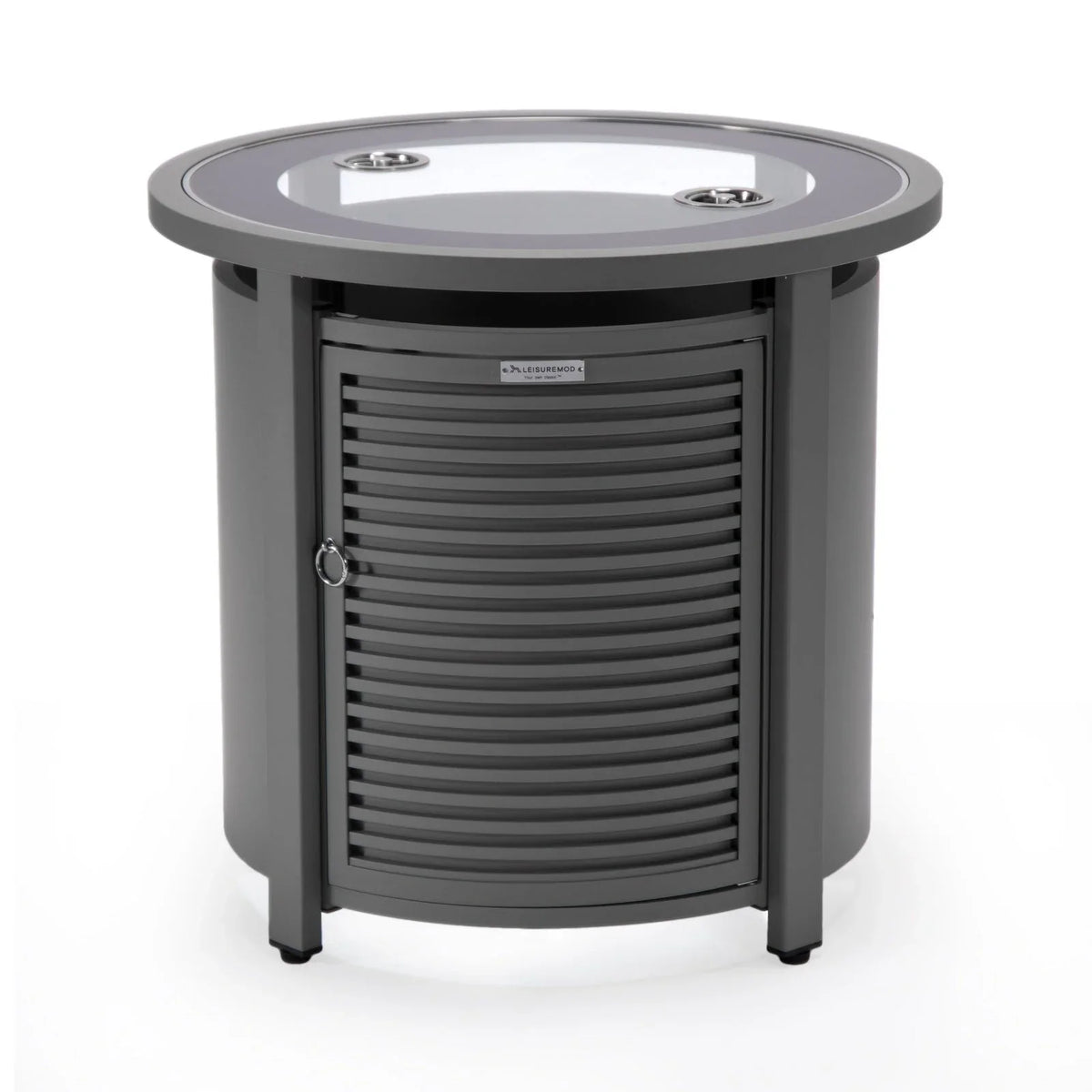 Walbrooke Modern Round Tank Holder Table with Tempered Glass Top and Powder Coated Aluminum Slats Design - Elax Furniture