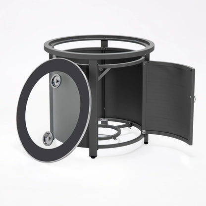 Walbrooke Modern Round Tank Holder Table with Tempered Glass Top and Powder Coated Aluminum Slats Design - Elax Furniture