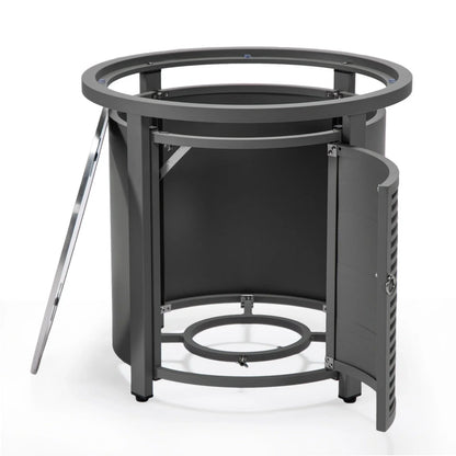 Walbrooke Modern Round Tank Holder Table with Tempered Glass Top and Powder Coated Aluminum Slats Design - Elax Furniture