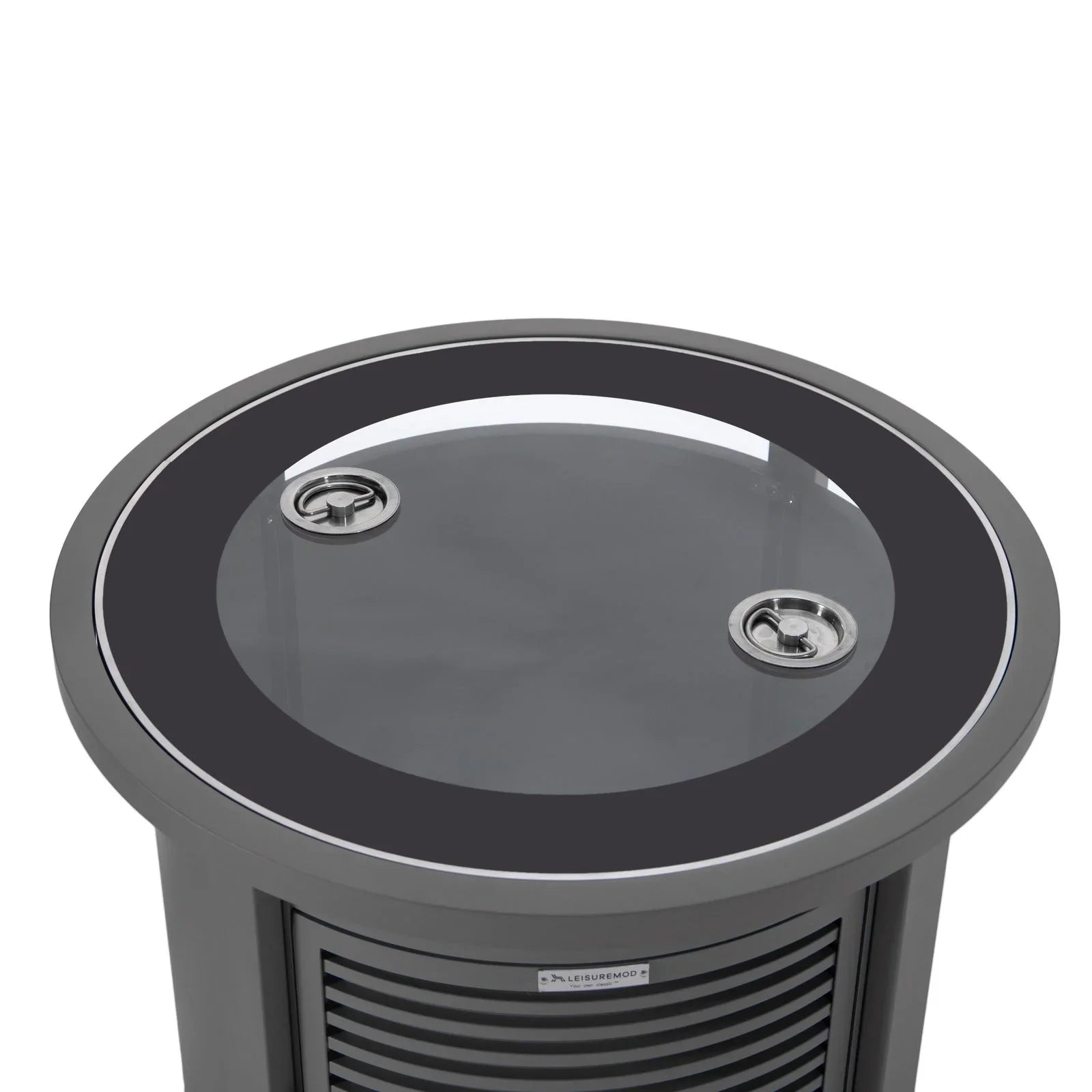 Walbrooke Modern Round Tank Holder Table with Tempered Glass Top and Powder Coated Aluminum Slats Design - Elax Furniture