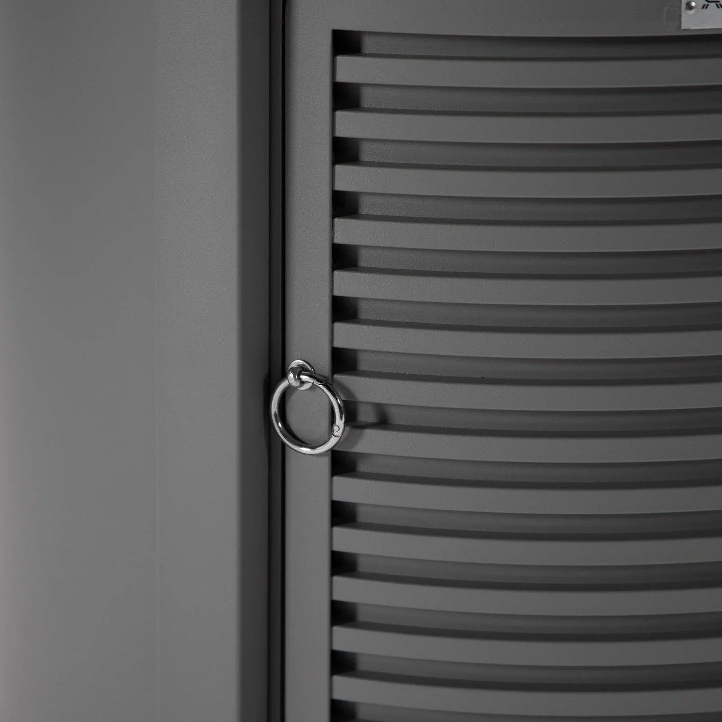 Walbrooke Modern Round Tank Holder Table with Tempered Glass Top and Powder Coated Aluminum Slats Design - Elax Furniture