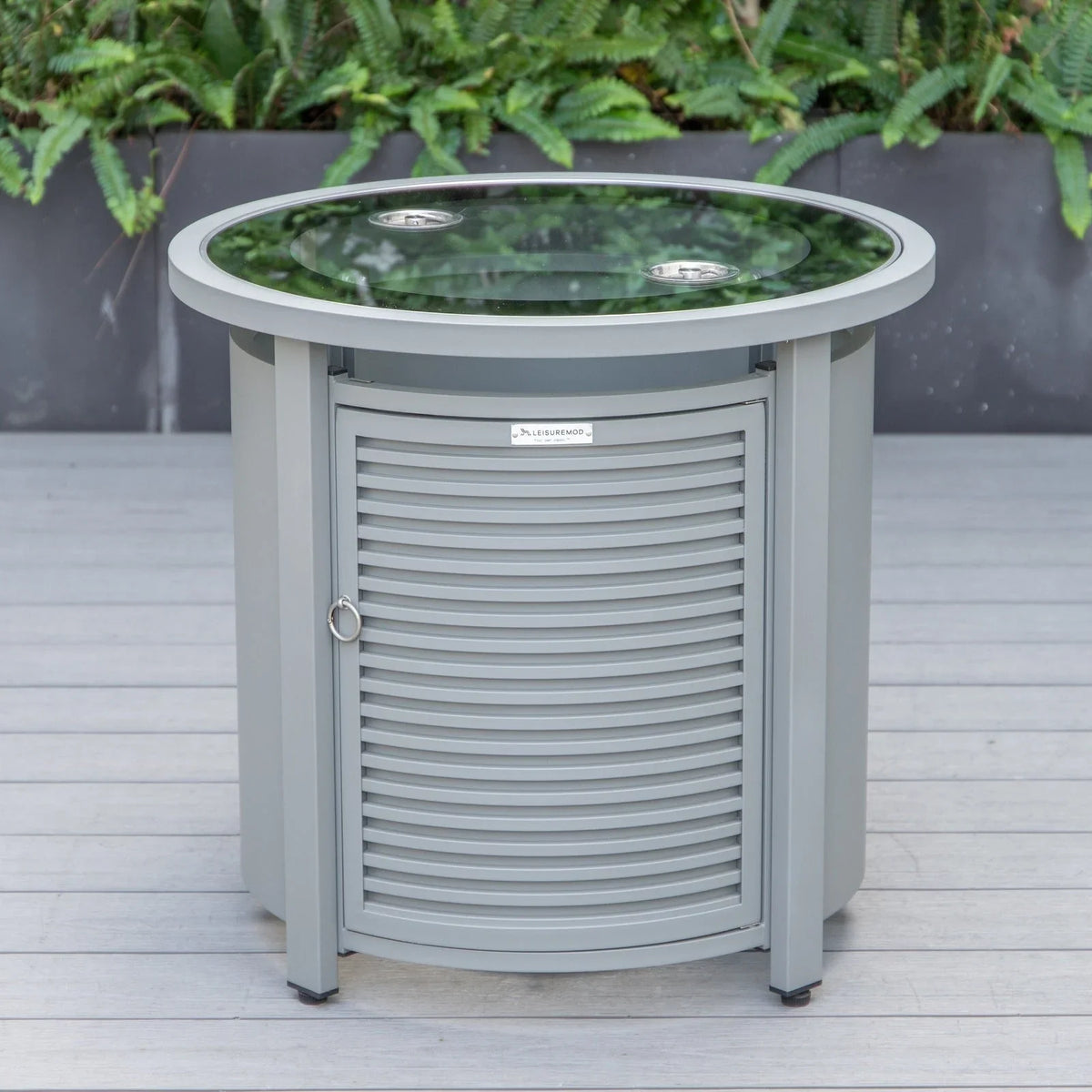 Walbrooke Modern Round Tank Holder Table with Tempered Glass Top and Powder Coated Aluminum Slats Design - Elax Furniture