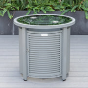 Walbrooke Modern Round Tank Holder Table with Tempered Glass Top and Powder Coated Aluminum Slats Design - Elax Furniture