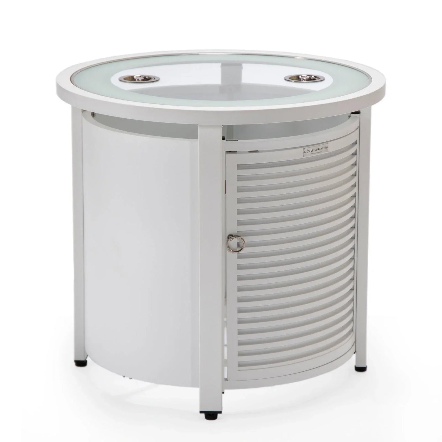 Walbrooke Modern Round Tank Holder Table with Tempered Glass Top and Powder Coated Aluminum Slats Design - Elax Furniture