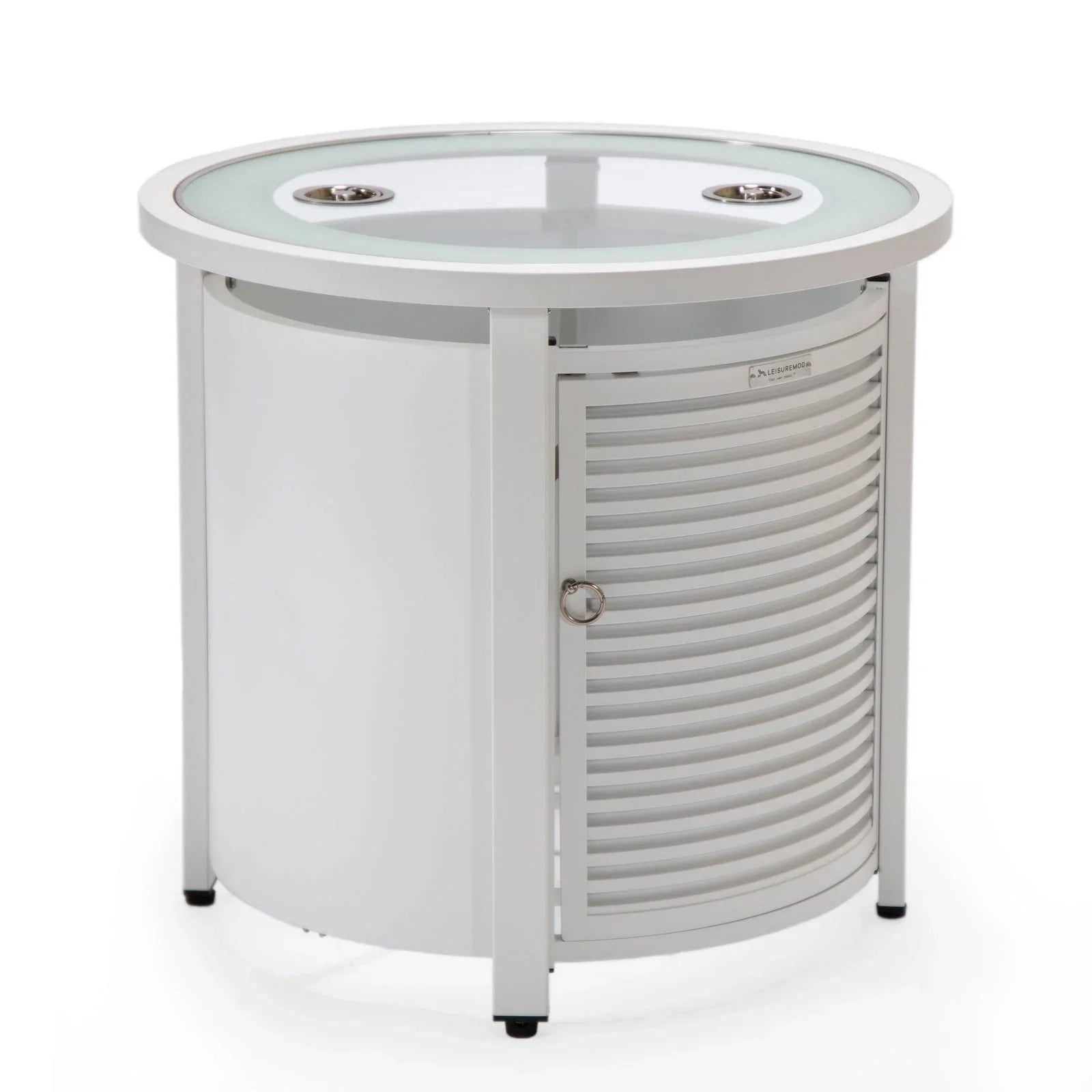 Walbrooke Modern Round Tank Holder Table with Tempered Glass Top and Powder Coated Aluminum Slats Design - Elax Furniture