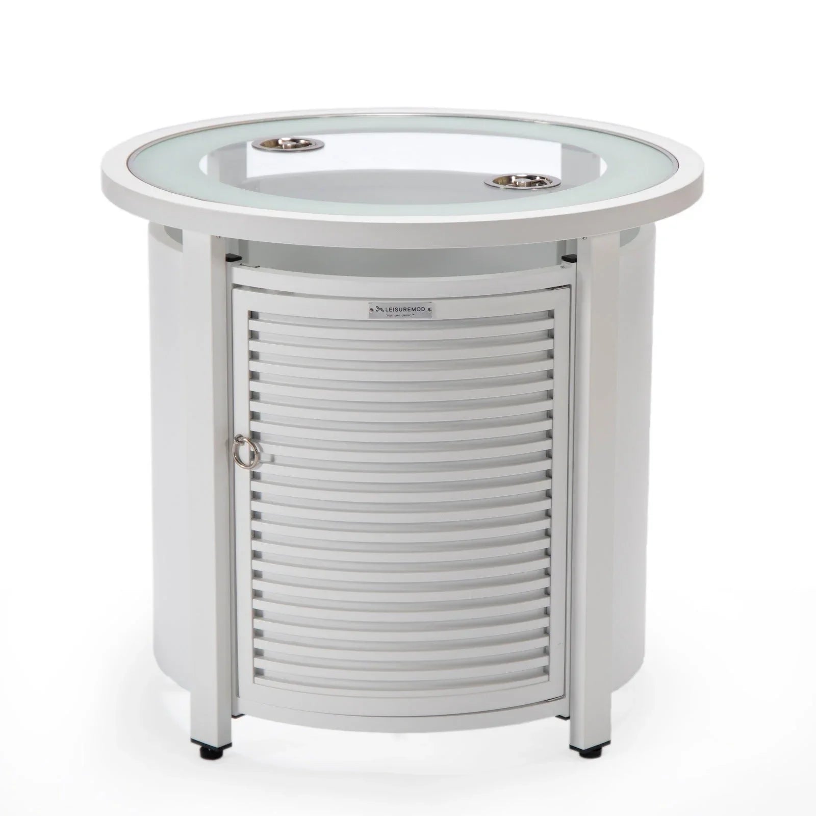 Walbrooke Modern Round Tank Holder Table with Tempered Glass Top and Powder Coated Aluminum Slats Design - Elax Furniture