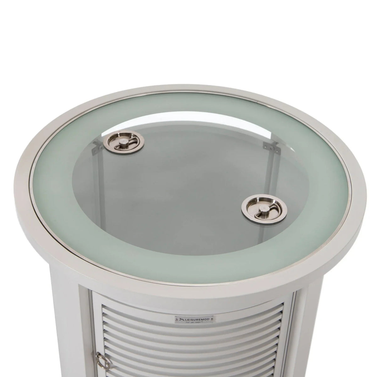 Walbrooke Modern Round Tank Holder Table with Tempered Glass Top and Powder Coated Aluminum Slats Design - Elax Furniture
