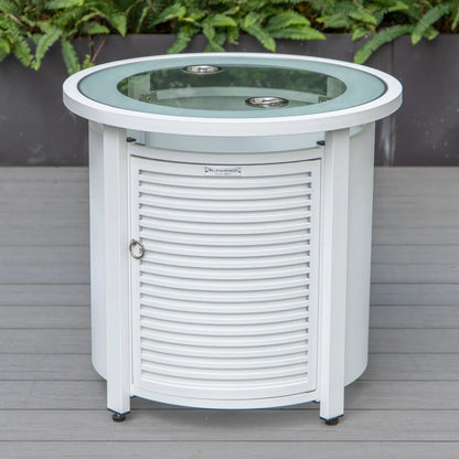 Walbrooke Modern Round Tank Holder Table with Tempered Glass Top and Powder Coated Aluminum Slats Design - Elax Furniture