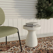 Wisp 16" Modern Wide Round Fiberstone Hourglass Design Side Table - Stylish Accent End Table Terrazzo White Side Table Leisuremod