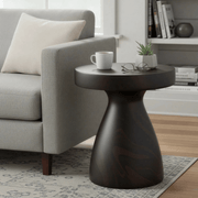 Wisp 16" Modern Wide Round Fiberstone Hourglass Design Side Table - Stylish Accent End Table Pottery Red Side Table Leisuremod